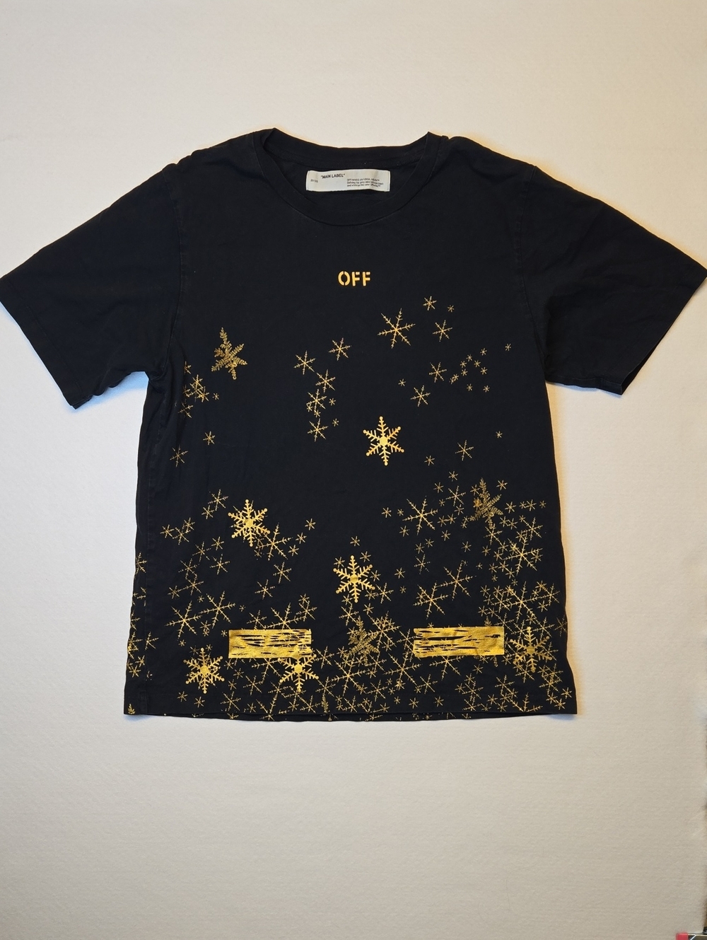 Off-White Main Label  Black & Gold 'Seeing Things" Snowflake Crewneck T-Shirt